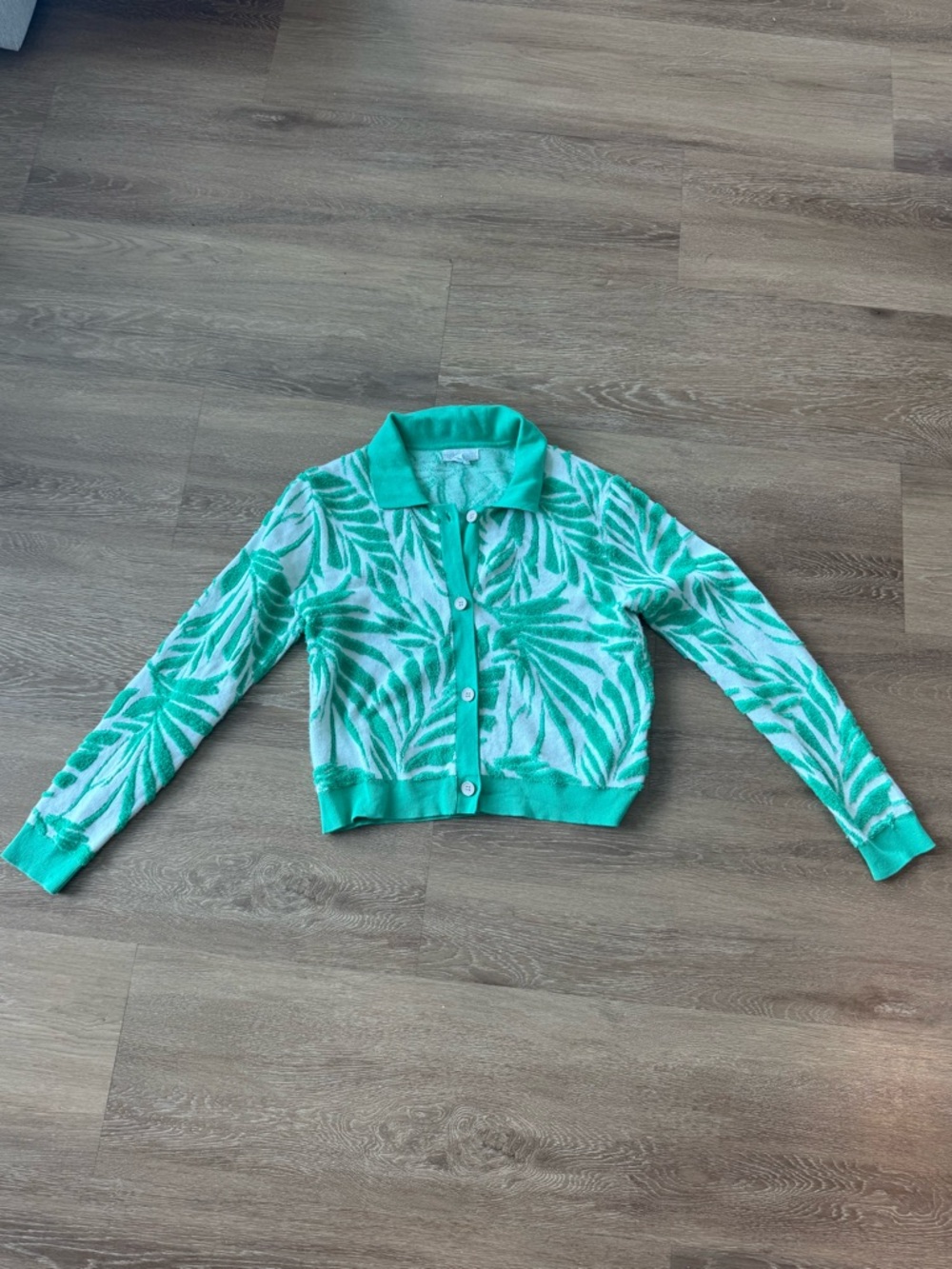 Cynthia Rowley Mint Green Tropical Print Button Cardigan